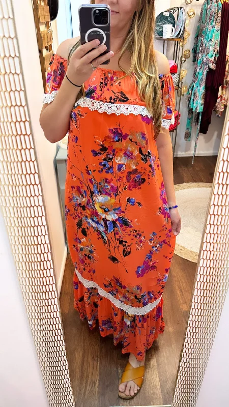 Amazing Deals Bright Melon Off Shoulder Maxi