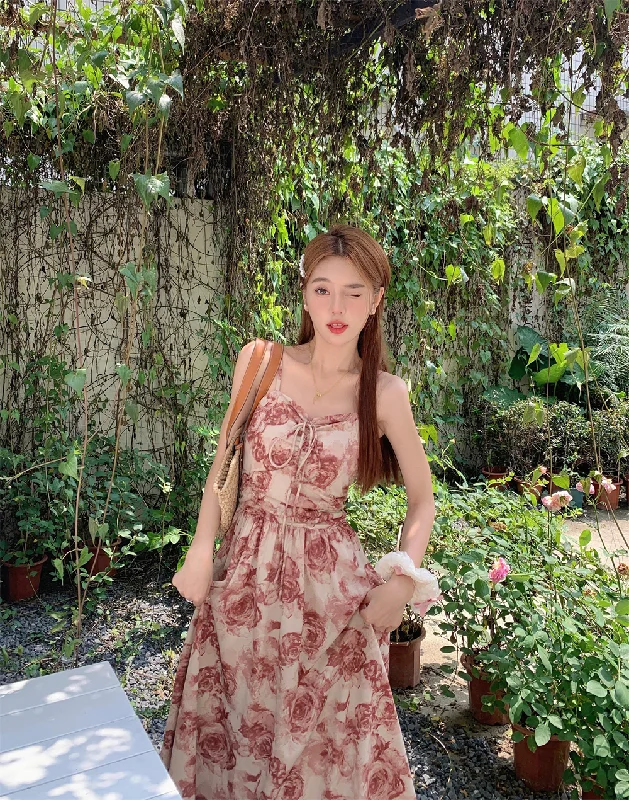 Early Access Plus Size Beige Cardigan and Romantic Floral Scrunch Dress Set