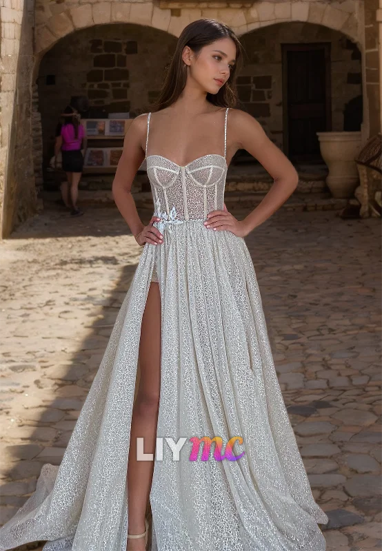 Extra Savings Sweetheart Spaghetti Straps Appliques Pleated A-Line Wedding Dress