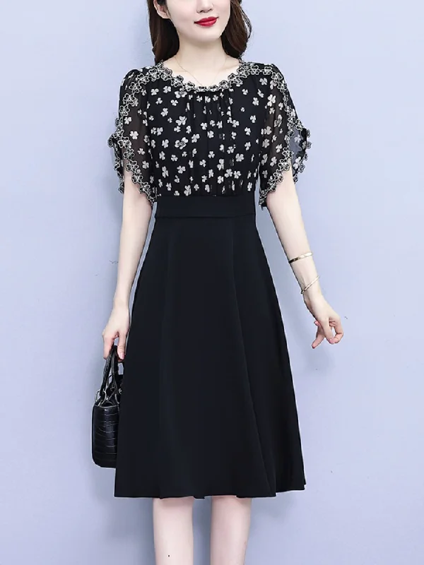 Amazing Deals Plus Size 2-In-1 Floral Black Dress