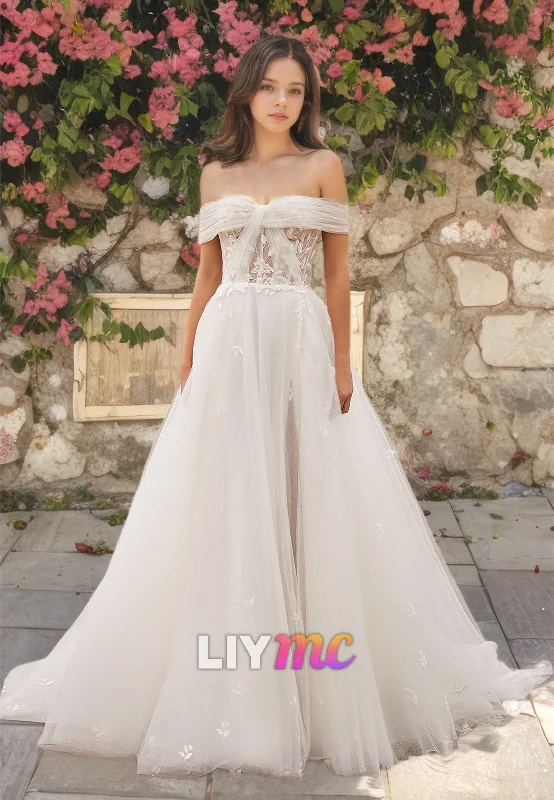 Amazing Deals Off-Shoulder Strapless Appliques Tulle A-Line Wedding Dress
