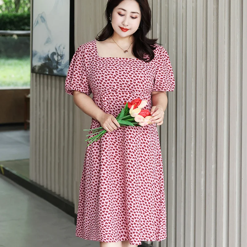 Reduced Prices (4XL-8XL) Plus Size Square Neck Hearts Print Dress (Extra Big Size)