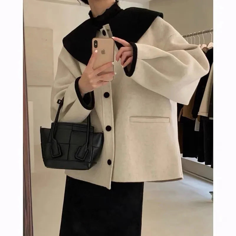Savings Bonanza Znbbw Wool Blends Coats Women Korean Cropped Woolen Overcoat Sweet Peter Pan Collar Short Jackets Streetwear Casual Outwear Savings Bonanza Znbbw Wool Blends Coats Women Korean Cropped Woolen Overcoat Sweet Peter Pan Collar Short Jackets Streetwear Casual Outwear