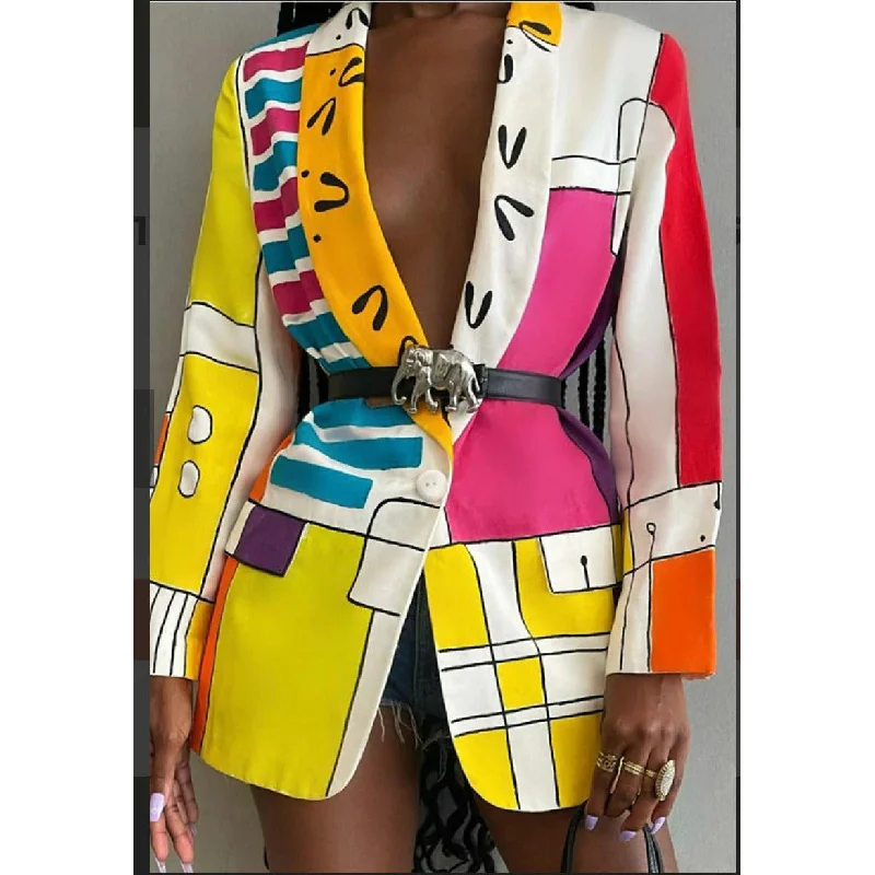 Today's Special Printed Turn-down Collar Long Blazer