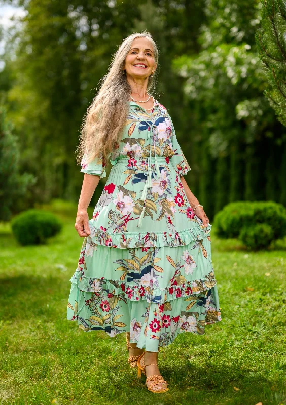 Special Savings Agny Green Flowers Dress