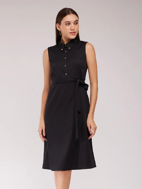Mega Deal Shift Collared Dress - Black