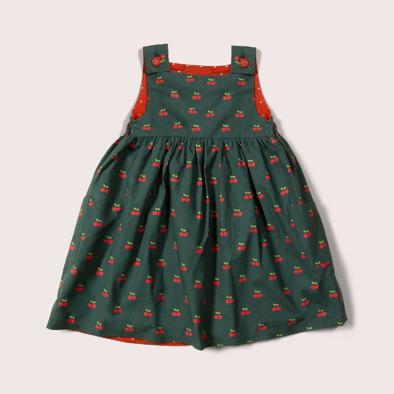 Discount Days Olive Cherries Reversible Pinny Dress