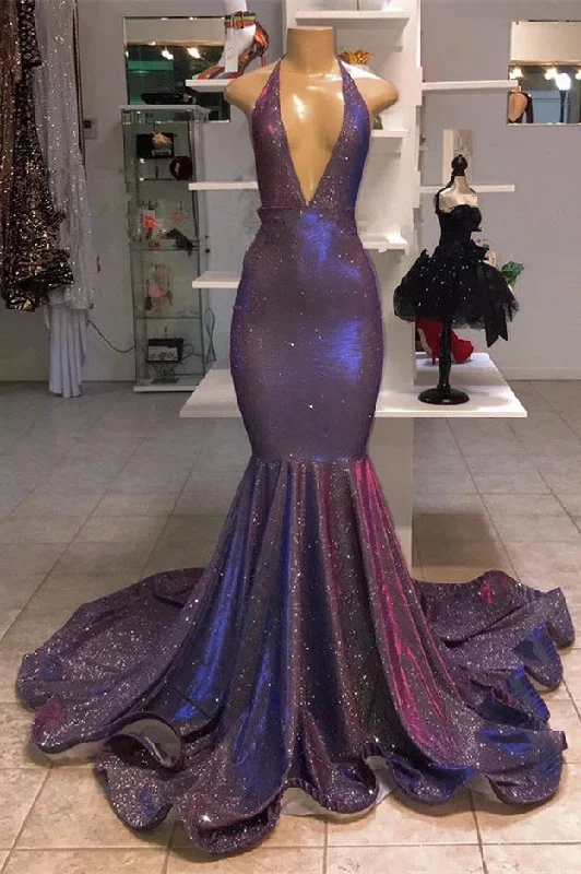 TIME-Limited Offer Sexy Deep V-neck Chiffon Mermaid Prom Dress Sequins Long