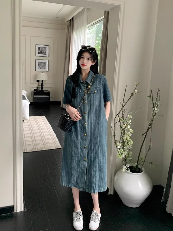 Year-End Clearance Plus Size Korean Denim Shirt Dress