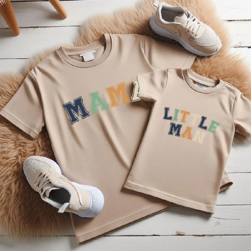 Super Bargain Mama & Little Man Multi Block Matching T-Shirts- Natural Raw