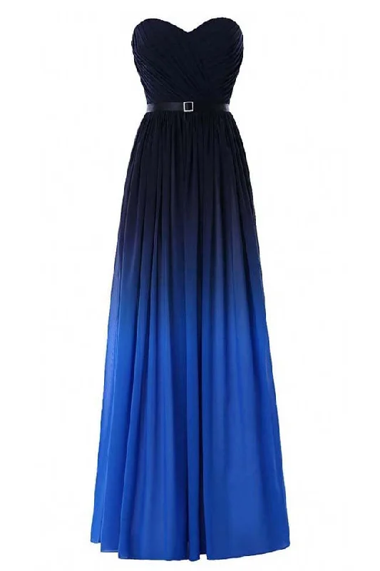 Deep Discounts Blue Ombre Strapless Gradient Chiffon Prom Dresses with Belt N738