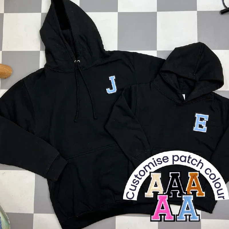 Blowout Deals Patch 22 Matching Personalised Initial Hoodies- Black