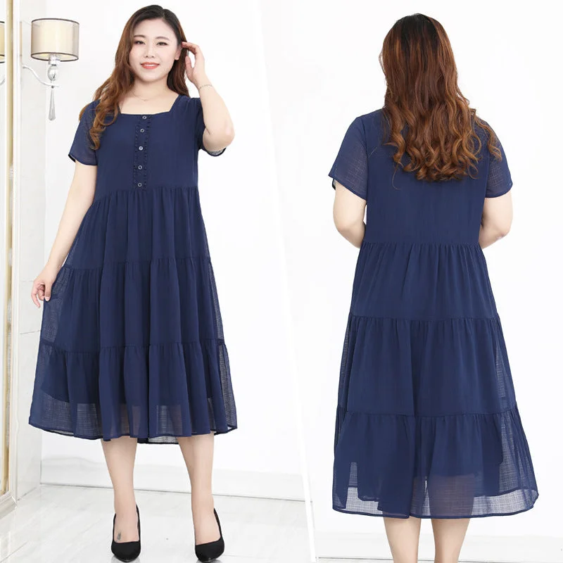 Great Deals Plus Size Tier Square Neck Midi Dress (EXTRA BIG SIZE)