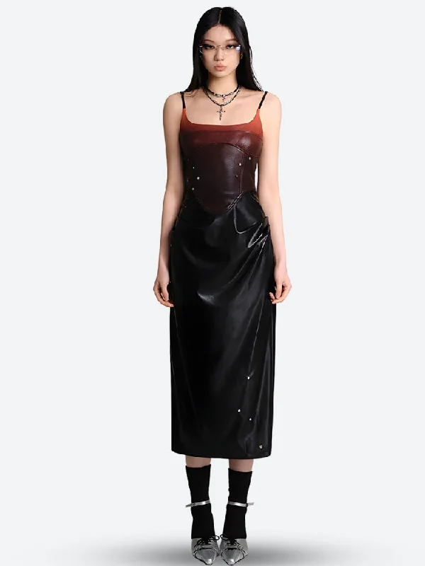 Final Sale Cyberpunk Faux Leather Midi Dress