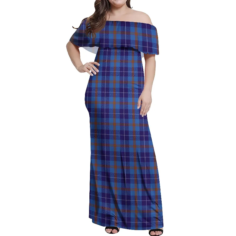 Can't Be Beat Bryson Tartan Off Shoulder Long Dress