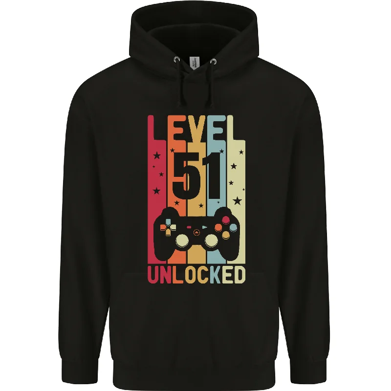 Clearance Items 51st Birthday 51 Year Old Level Up Gaming Mens 80% Cotton Hoodie