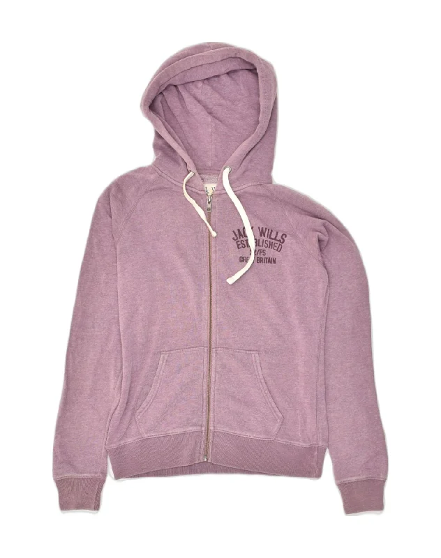 Price Meltdown JACK WILLS Womens Loose Fit Zip Hoodie Sweater UK 10 Small Purple Cotton