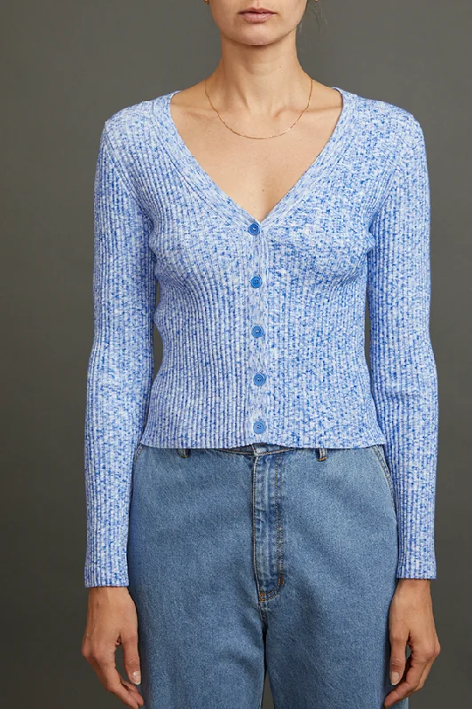 Value Deals Kardi Rib Knit Cardigan in Blue Melange