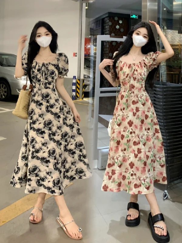 New Markdowns Plus Size Korean A Line Floral Short Sleeve Midi Dress