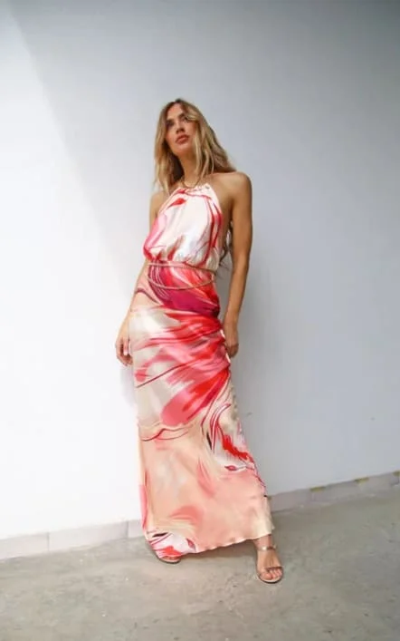 Markdowns Moqette- Long Halter Dress with Slit