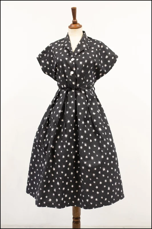 Weekend Deal Vintage 1950s Black Mid Century Star Dress