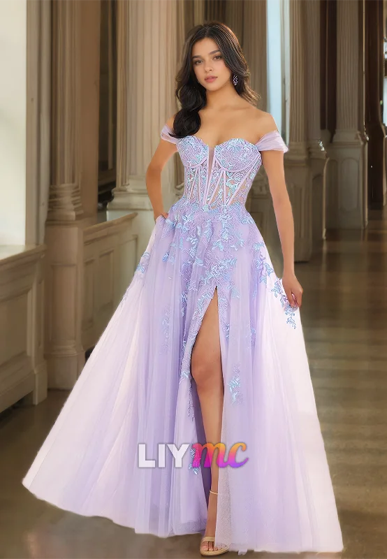 Today’s Special Off-Shoulder Sleeveless Tulle Appliques A-Line Prom Dress