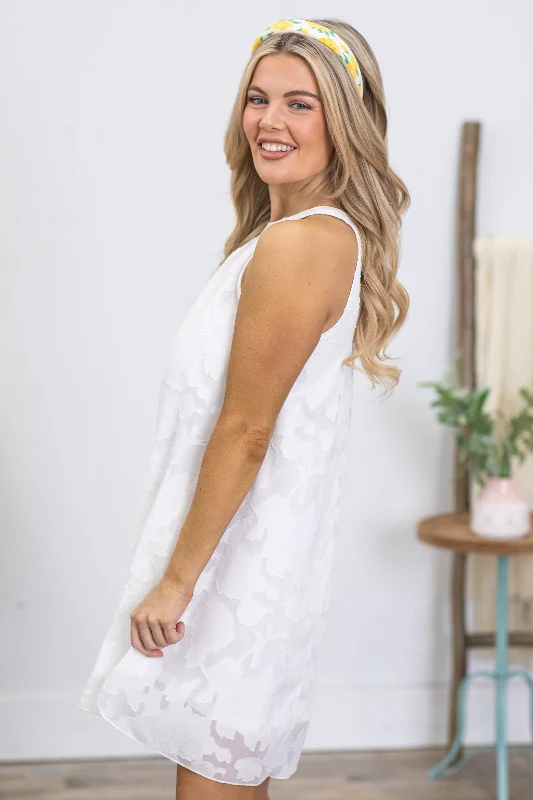 Early Access White Halter Neck Tonal Floral Lace Dress