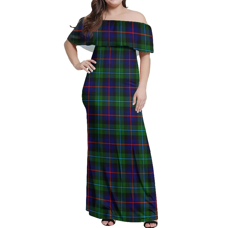 Exclusive Preview Calder Tartan Off Shoulder Long Dress