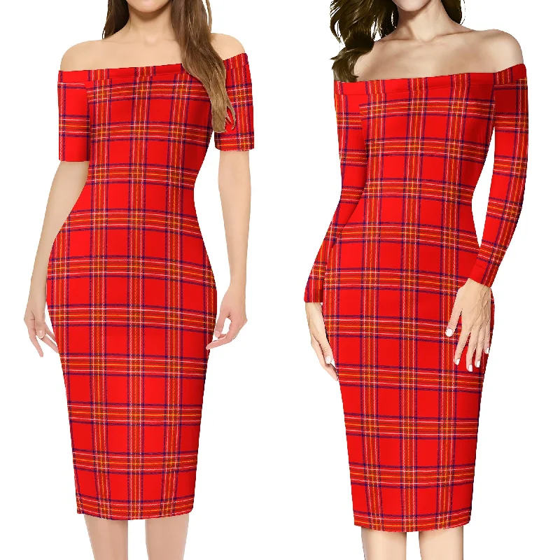 Discount Mania Burnett Modern Tartan Off Shoulder Lady Dress