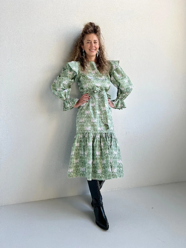 Midnight Sale Green Floral Midi Dress