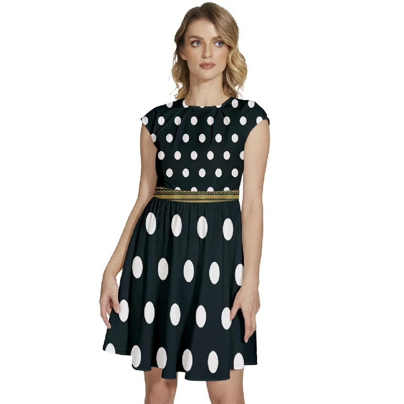 Deep Discounts Cap Sleeve High Waist Dots Black Dress