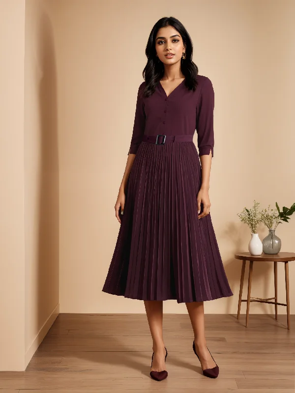 Special Price A-Line Pleated Dress - Maroon