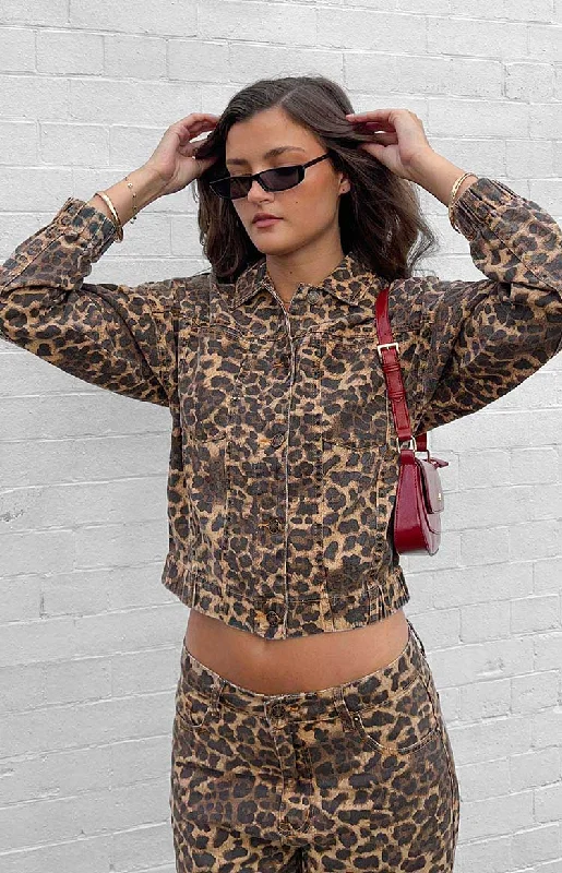 Price Fest Lioness Carmela Leopard Print Denim Jacket