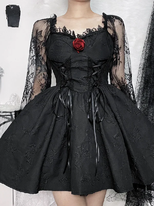 Exclusive Offers Grunge Sleeve Sexy Gothic High Harajuku Lolita Waist A-Line Vintage Lace Jacquard Party Dark Dress