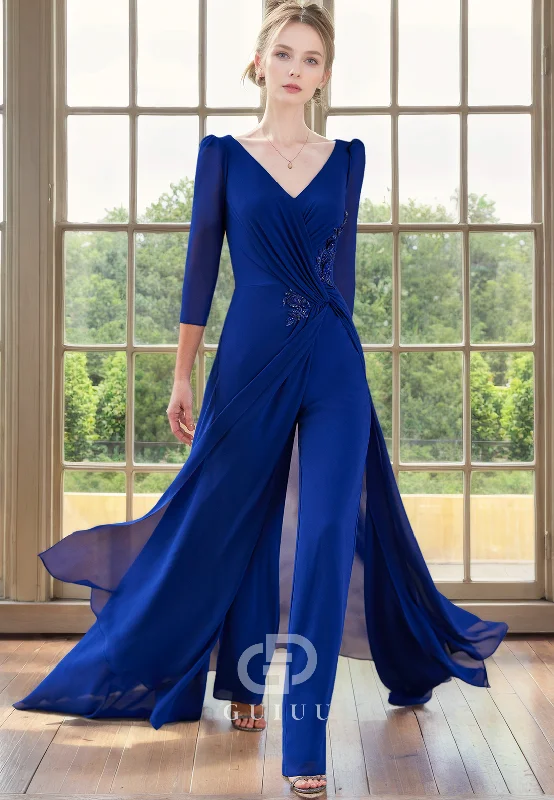 Final Clearance Jumpsuit V Neck 34 Length Sleeves Pleated Appliques Back Zipper Mother of Bride Dress Final Clearance Jumpsuit V Neck 34 Length Sleeves Pleated Appliques Back Zipper Mother of Bride Dress