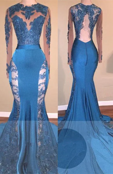 Year-End Sale Long Sleevess Lace Appliques Open Back Brush Train Mermaid Prom Gowns Year-End Sale Long Sleevess Lace Appliques Open Back Brush Train Mermaid Prom Gowns
