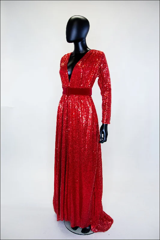 Clearance Event Vampess - Red Sequin Maxi Gown