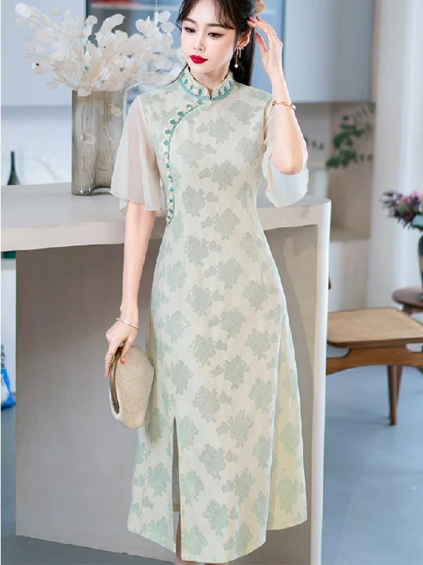 Great Deals Plus Size Green Modern Cheongsam Dress