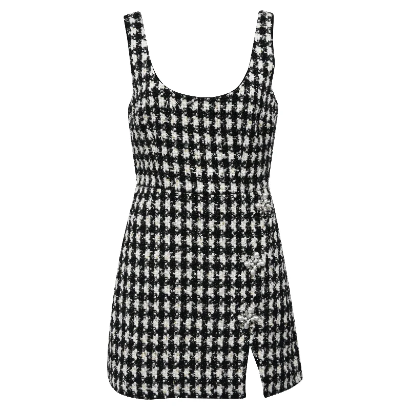 Best Bargains Self-Portrait Check Boucle Mini Dress in Black and White Polyester