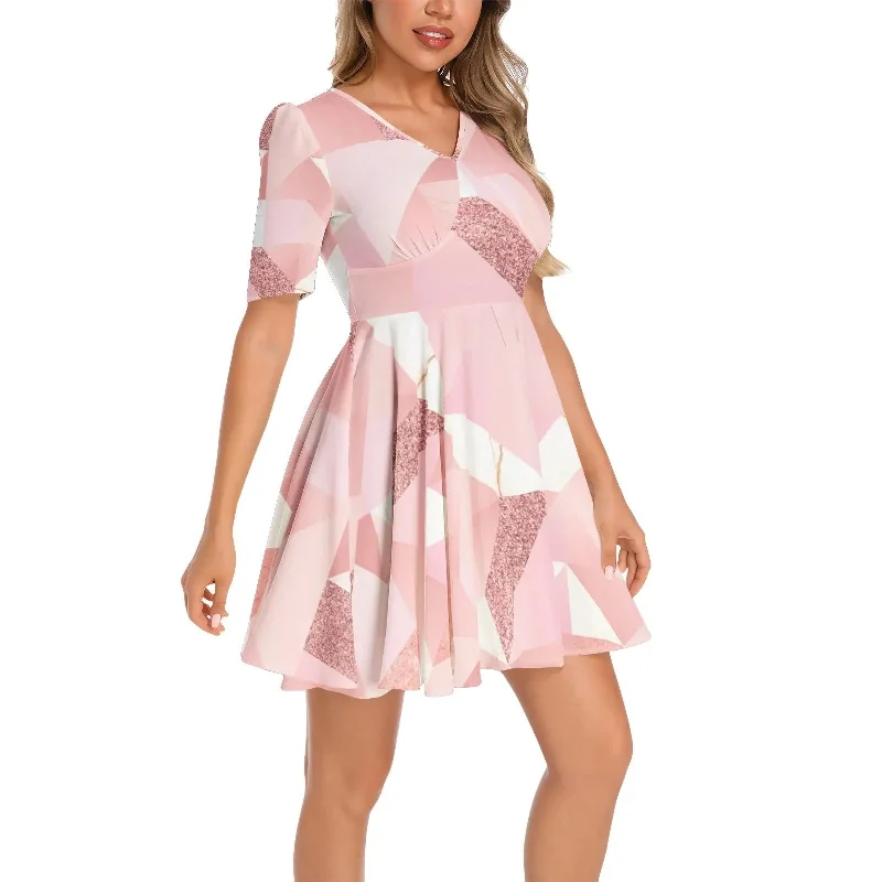 Crazy Deals Short Sleeve Ruched Bust Flared Hem Dress