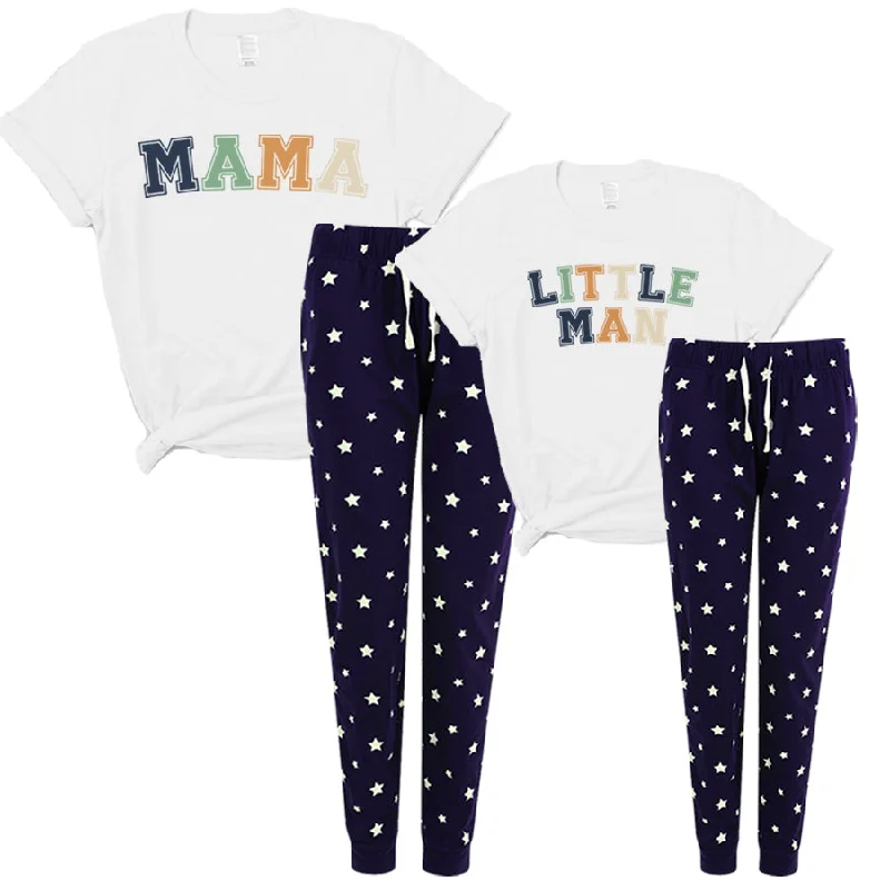Special Discount Mama & Little Man Multi-Block Matching Navy Star Pyjamas