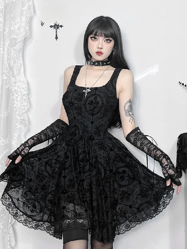 Overstock Gothic Vintage Lace Patchwork Sleeveless Spaghetti Strap Bodycon Cami Dress