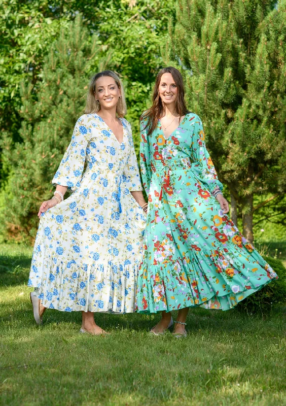 Online Only Simona Turquoise Castle Flowers Dress