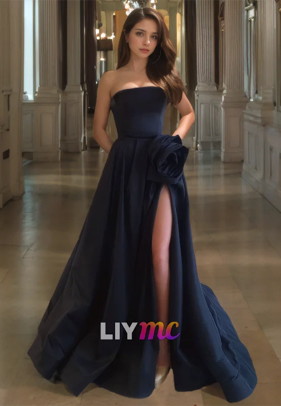 Exclusive Access Straight Across Sleeveless Floral Embellished A-Line Prom Dress