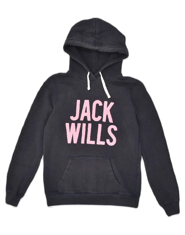 Buy Now JACK WILLS Womens Graphic Hoodie Jumper UK 10 Small  Navy Blue Cotton