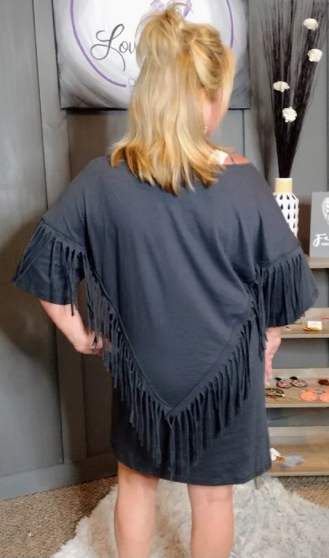 Don’t Miss Out Feeling Fringy T-shirt Mini Dress