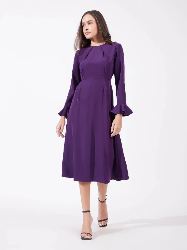 Mega Deal Fit And Flare Midi Dress - Purple