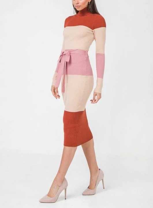 Don't Wait Midi Color blocked Sweater dress