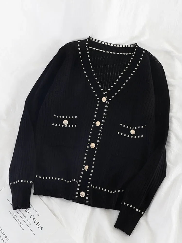 Act Now Znbbw Autumn Women's Cardigan New Single-breasted Stitching Cardigan Korean Style Loose and Thin Knit Female Sweater Coat LL295 Act Now Znbbw Autumn Women's Cardigan New Single-breasted Stitching Cardigan Korean Style Loose and Thin Knit Female Sweater Coat LL295