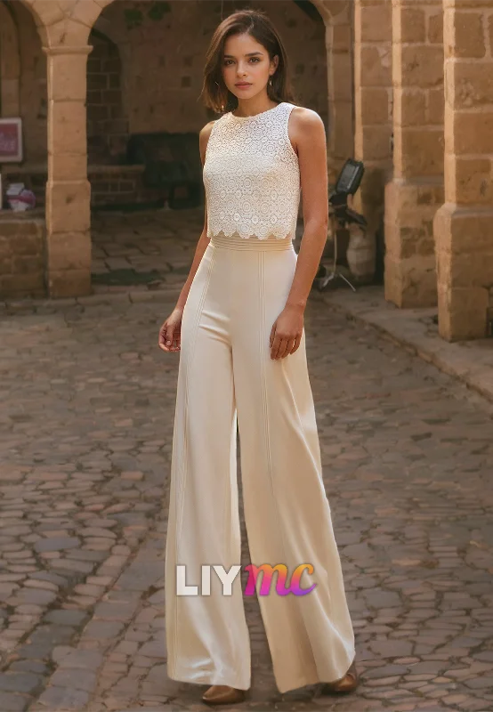 Final Sale LW493 - Sheath Strapless Jumpsuit Draped Lace Blouson Floor Length Boho Wedding Dress Final Sale LW493 - Sheath Strapless Jumpsuit Draped Lace Blouson Floor Length Boho Wedding Dress